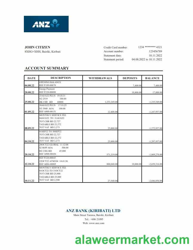 Kiribati ANZ bank statement xls